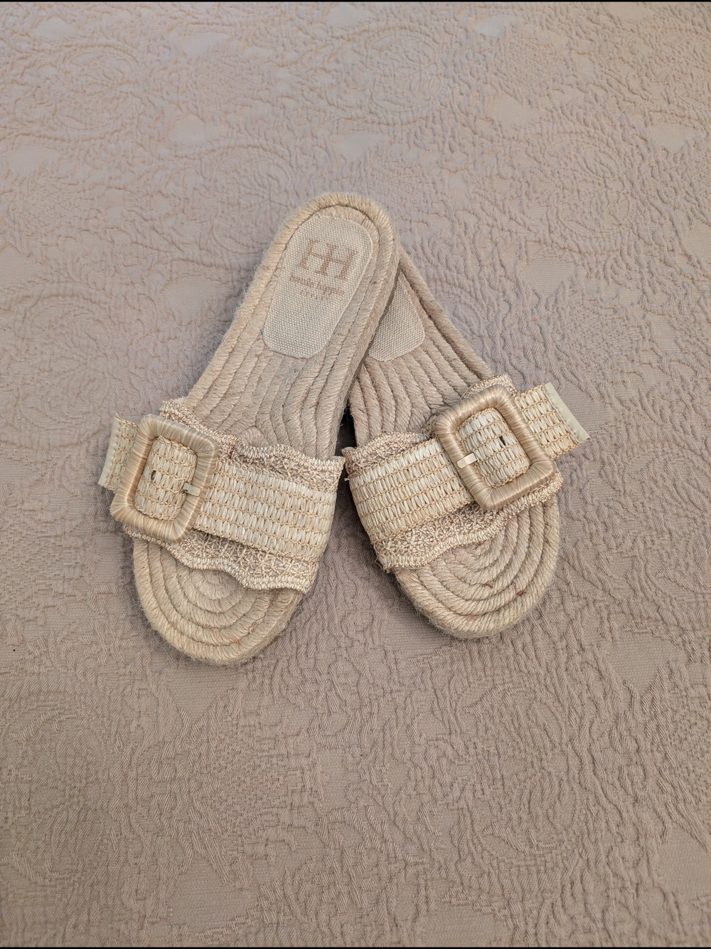 Haute Hippie Natural Woven Slide Sandals with Buckle - Picture 1 of 6